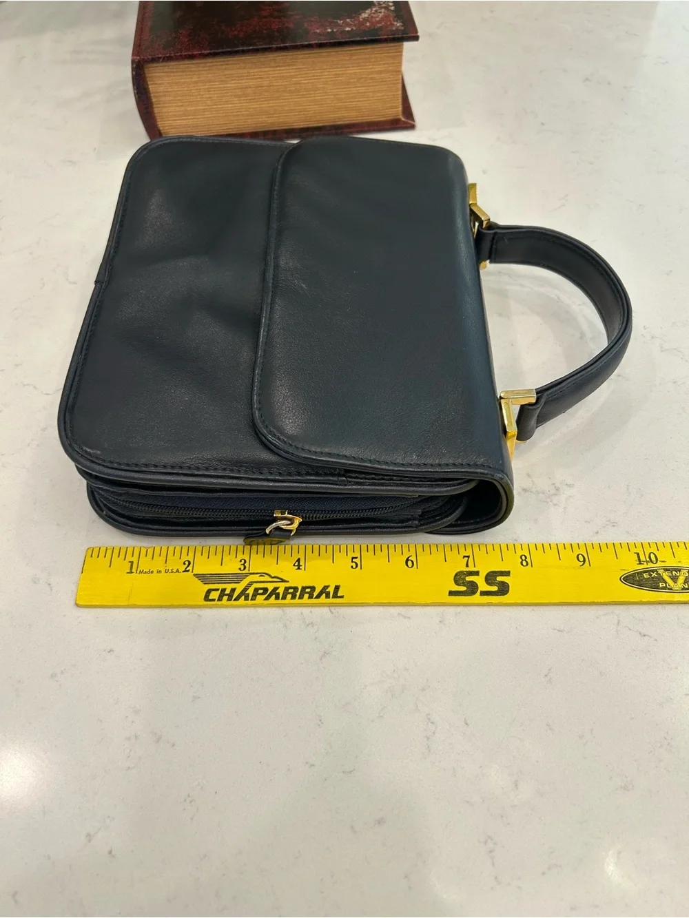 Vintage Structured Navy Leather Bag with Top Handle